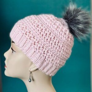 Pink Beanie with fauxfur pompom.